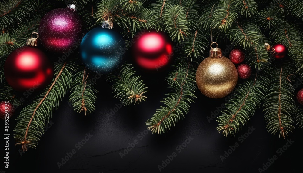 A Christmas tree with ornaments including red and blue balls A Christmas tree with ornaments including red and blue balls