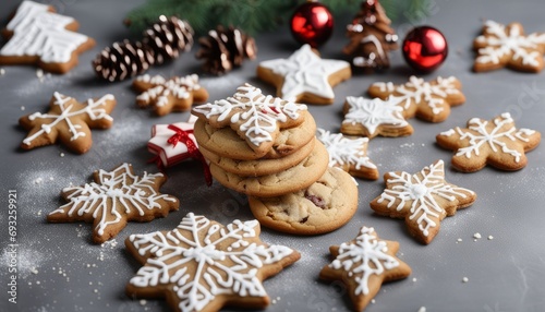 A pile of Christmas cookies with white frosting and sprinkles