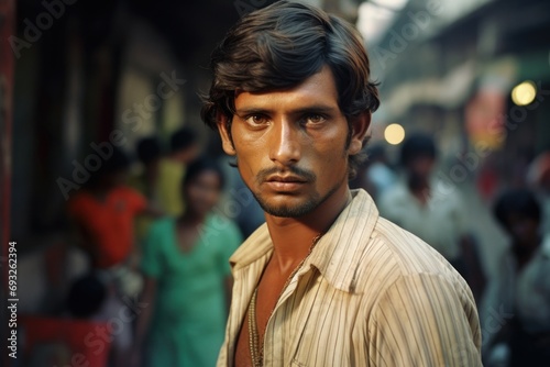 Fashionable Indian man in 1970s on city street