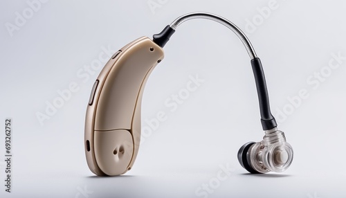 A hearing aid with a cord and earbud photo