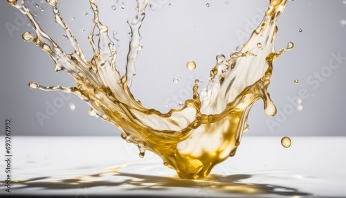 A splash of yellow liquid, possibly oil, on a white surface