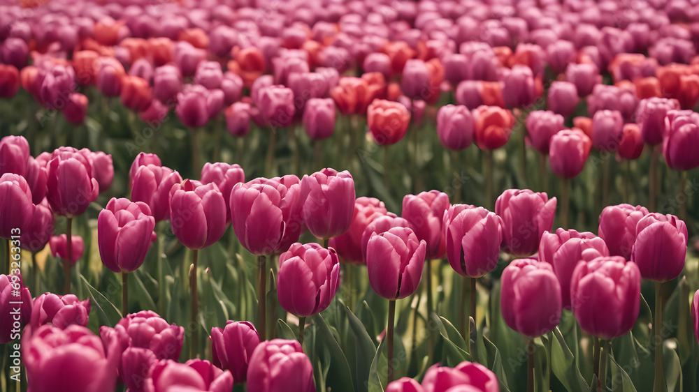 Springtime Bliss: Blooming Tulips in a Picturesque Garden Field, Capturing the Essence of the Season Springtime Bliss: Blooming Tulips in a Picturesque Garden Field, Capturing the Essence of the Season
