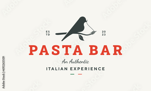 Pasta logo, bird perch on fork, suitable for italian restaurant
