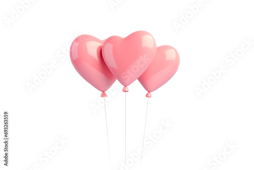 Three pink heart shape balloons over isolated white transparent background