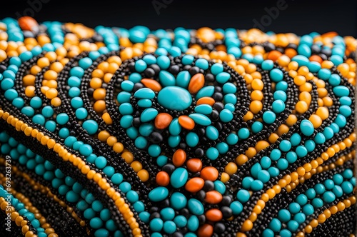 Macro view of a beaded clutch, highlighting its intricate detailing. 
