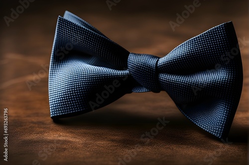 A close-up of a textured bow tie, showcasing its refined craftsmanship. 