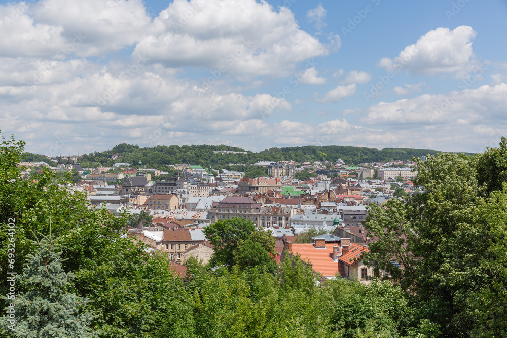 cityscape of lviv seen from the Citadel Inn outskirt of lviv city