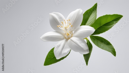 A white flower with green leaves © vivekFx