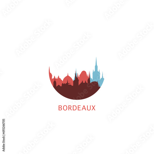 Bordeaux cityscape skyline city panorama vector flat modern logo icon. France, Gironde Department town emblem idea with landmarks and building silhouettes