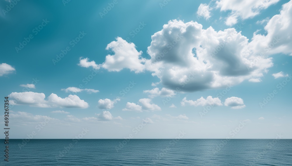 A beautiful blue sky with clouds and the ocean below