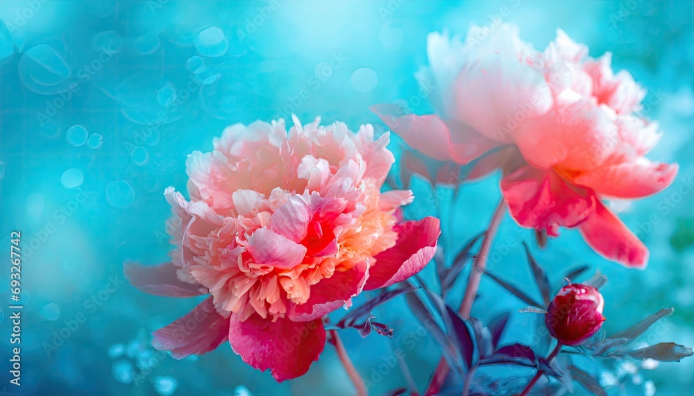 Pink carnation flowers at blurry blue background. Pink carnation flowers at blurry blue background.