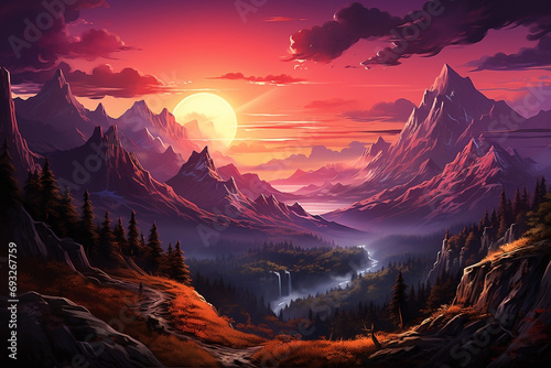 view of mountains at sunset