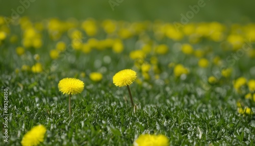 A field of yellow flowers with green grass © vivekFx