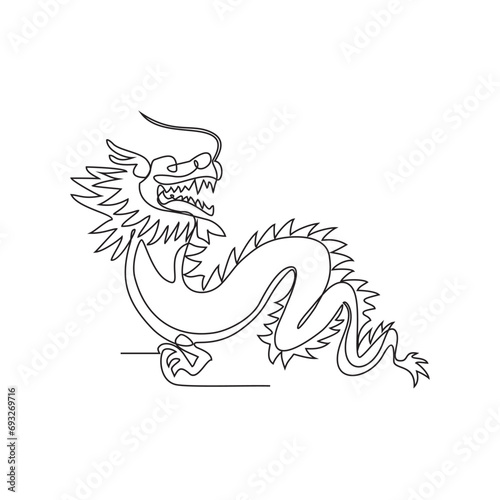 Fototapeta Naklejka Na Ścianę i Meble -  One continuous line drawing of Dragon as a symbol of Chinese New Year vector illustration. Chinese new year symbol illustration simple linear style vector concept. Dragon concept design asset.