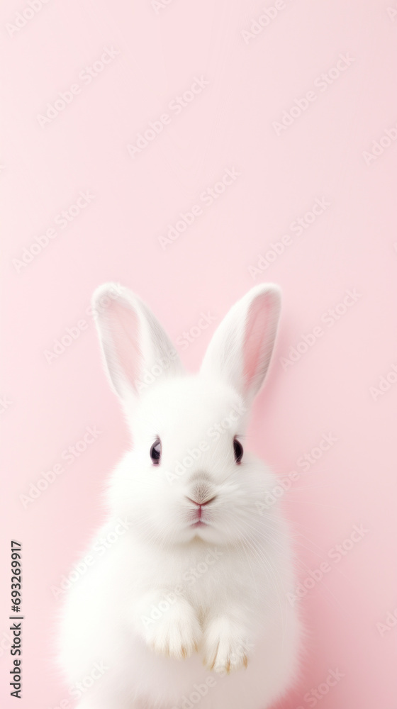 Cute white rabbit on pink background. Minimal easter concept. Cute white rabbit on pink background. Minimal easter concept.