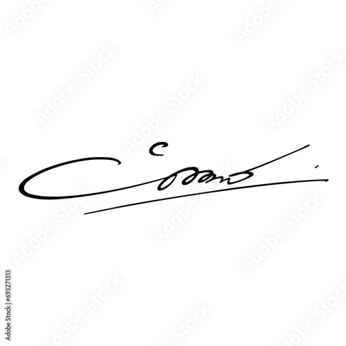 Abstract Signature initial letter C. Vector image with black writing and transparent background.
