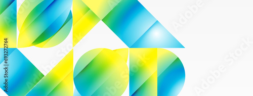 Serene gradient template. Circles and triangles mingle in minimalist perfection. Gentle fusion of forms and hues creates balanced yet captivating backdrop, embodying modern sophistication