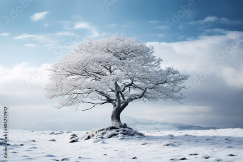 A lone tree heavily laden with snow.