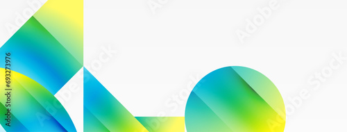 Serene gradient template. Circles and triangles mingle in minimalist perfection. Gentle fusion of forms and hues creates balanced yet captivating backdrop, embodying modern sophistication