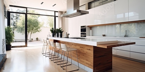 Modern house's stylish interior, kitchen. photo