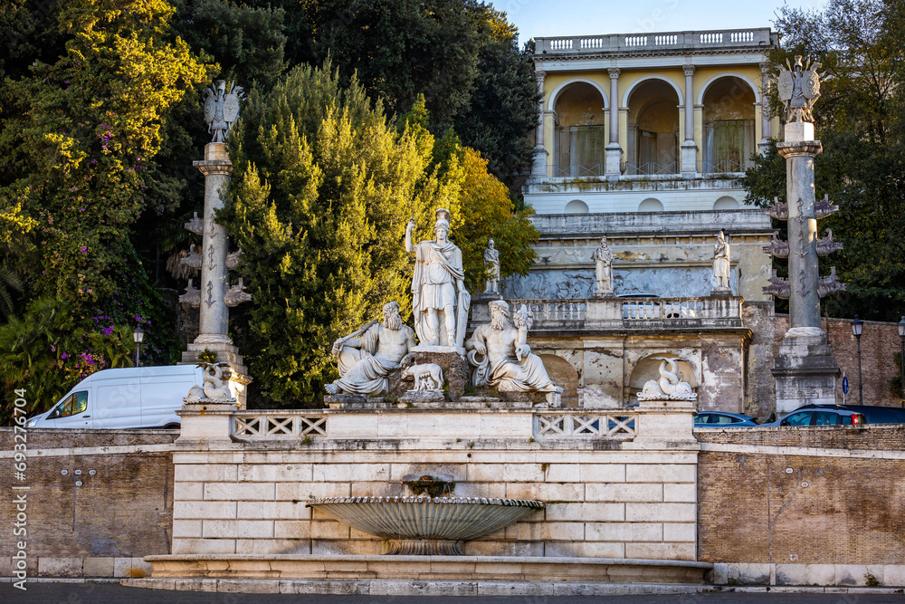 The Fountain of Dea Roma in Piazza del Popolo in Rome