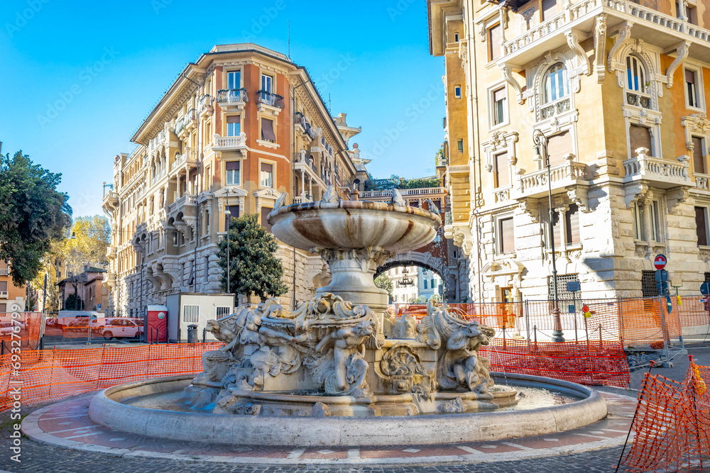 Fountain of the Frogs at Quartiere Coppede square in Rome