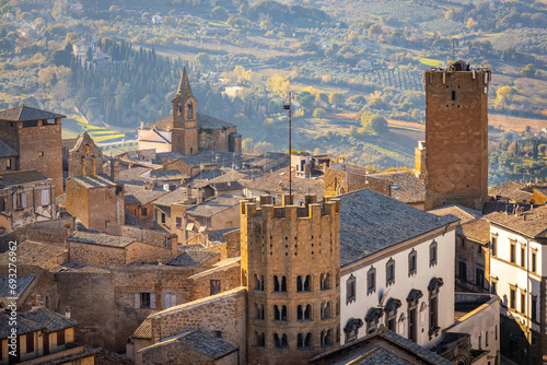 View of old town of Orvieto in Italy from above rooftops