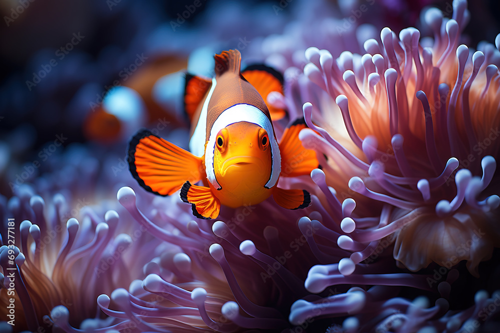 Clownfish nestled in an anemone. Clownfish nestled in an anemone.