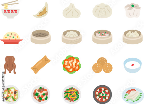 いろいろな、中華料理のアイコンのイラストセット