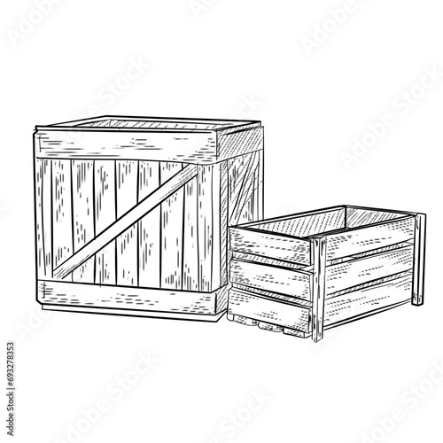 wooden crates handdrawn illustration