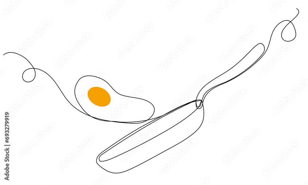 Frying pan with scrambled egg in continuous one line art style. Simple vector illustration Frying pan with scrambled egg in continuous one line art style. Simple vector illustration