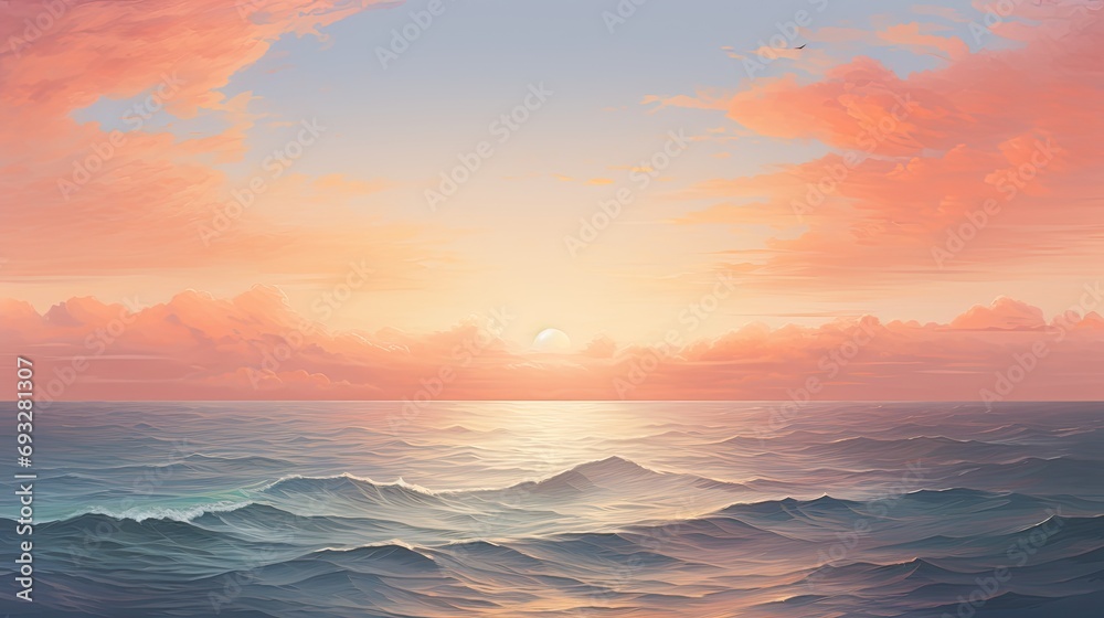 Serene Seascape: Gentle Waves under a Colorful Sunset Sky