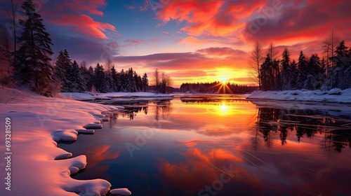 A winter sunset with vibrant colors