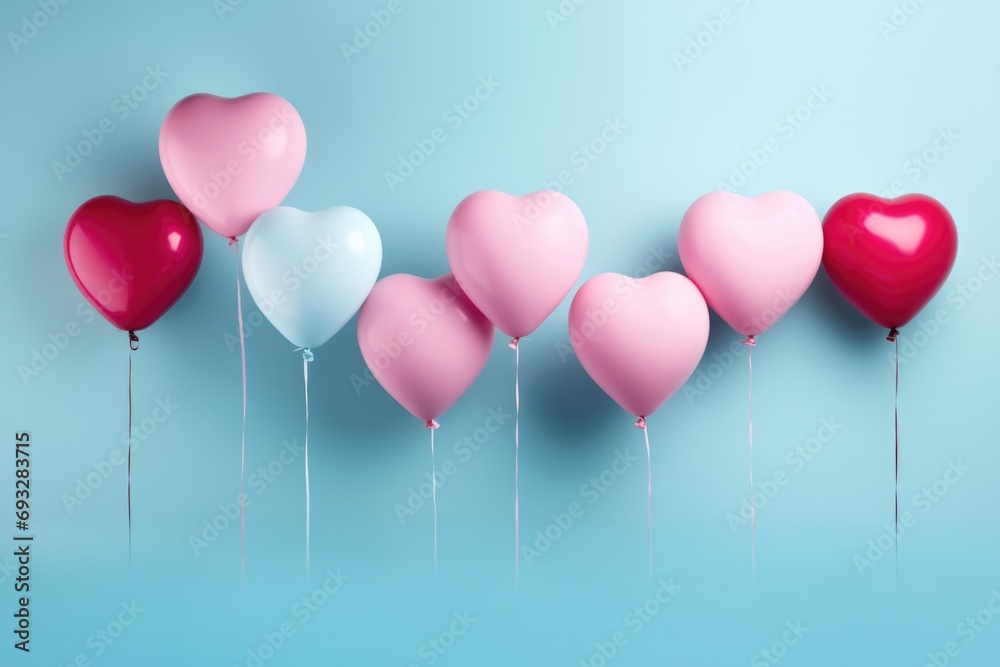 balloons in the shapes of heart on a blue background, Happy Valentine's day