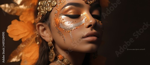 beautiful model drawing on face Beauty woman makeup close up.