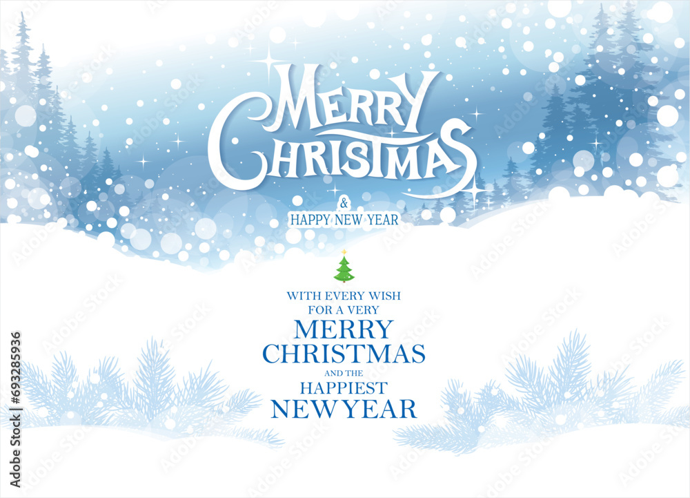 Christmas greeting card. Reindeer antlers. Santa Claus riding in a sleigh with reindeer