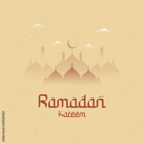 Ramadan Kareem wishes or greeting card Ramzan Islamic cream color design with mosque, social media banner, post vector illustration