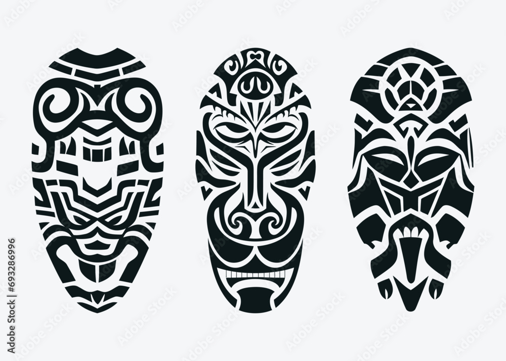 Hand drawn set of tattoo sketch maori style for leg or shoulder
 - obrazy, fototapety, plakaty 