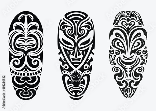 Hand drawn set of tattoo sketch maori style for leg or shoulder  © mirazooze