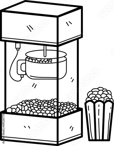Cinema Popcorn Machine Movie Doodle Drawing Isolated Transparent