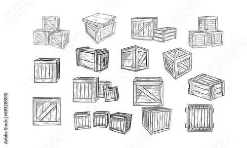 wooden crates handdrawn collection