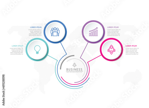 Vector infographic business presentation template with circular interconnection with 4 options.