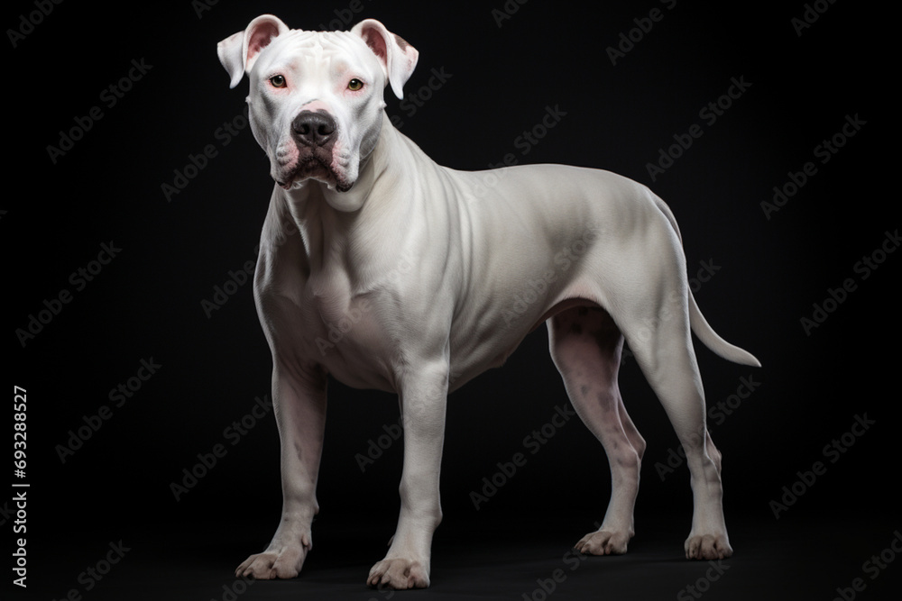 Dogo Argentino left view portrait. Adorable canine studio photography.