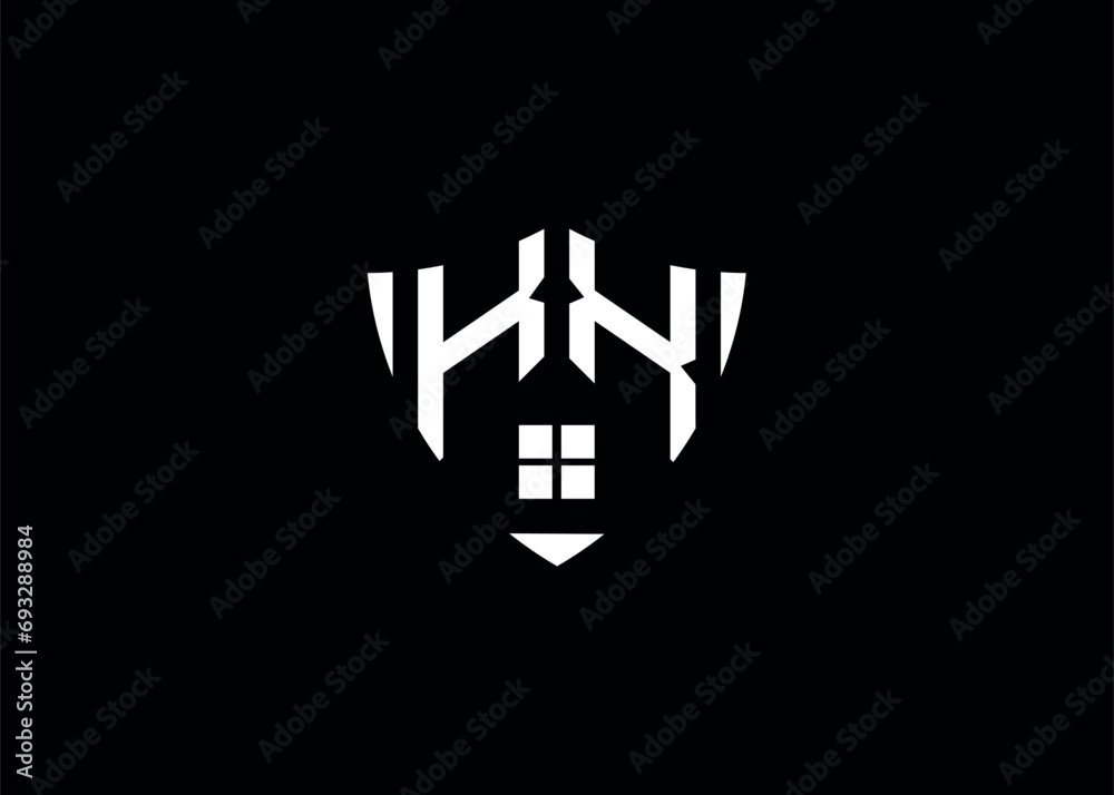 Real estate letter KX shield shape logo and house building vector template Real estate letter KX shield shape logo and house building vector template