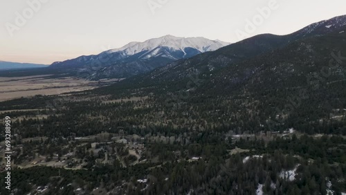 Drone approaching Mount Princeton in the Rocky Mountains in Colorado in alpine climate photo