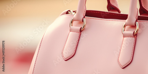 Close-up of elegant pink designer handbag with high quality leather