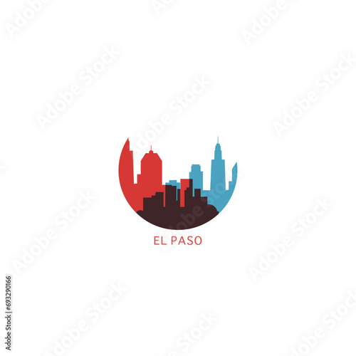 El Paso USA United States cityscape skyline city panorama vector flat modern logo icon. US American Texas state emblem idea with landmarks and building silhouette