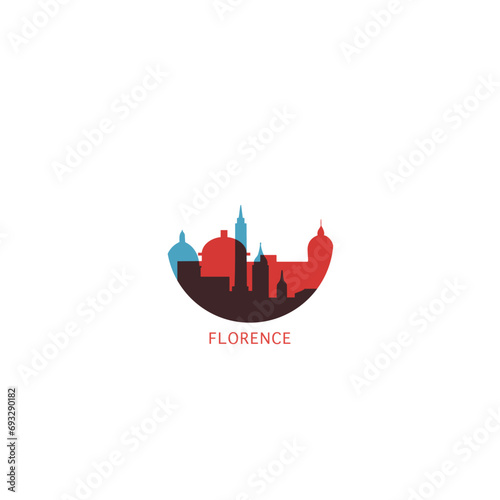 Florence cityscape skyline city panorama vector flat modern logo icon. Italy, Tuscany region town emblem idea with landmarks and building silhouettes