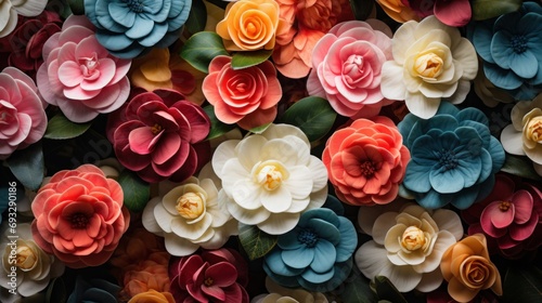 Top View Camellias Background with Rich Colorful Blooms