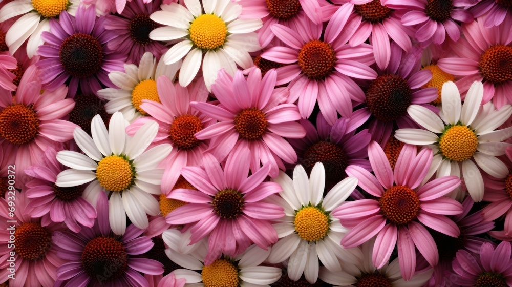 Top View Echinacea Background with Daisy-like Medicinal - obrazy, fototapety, plakaty 